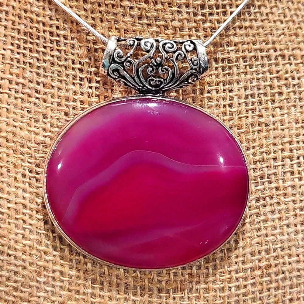Large Botswana Agate Pendant - 925 Plated